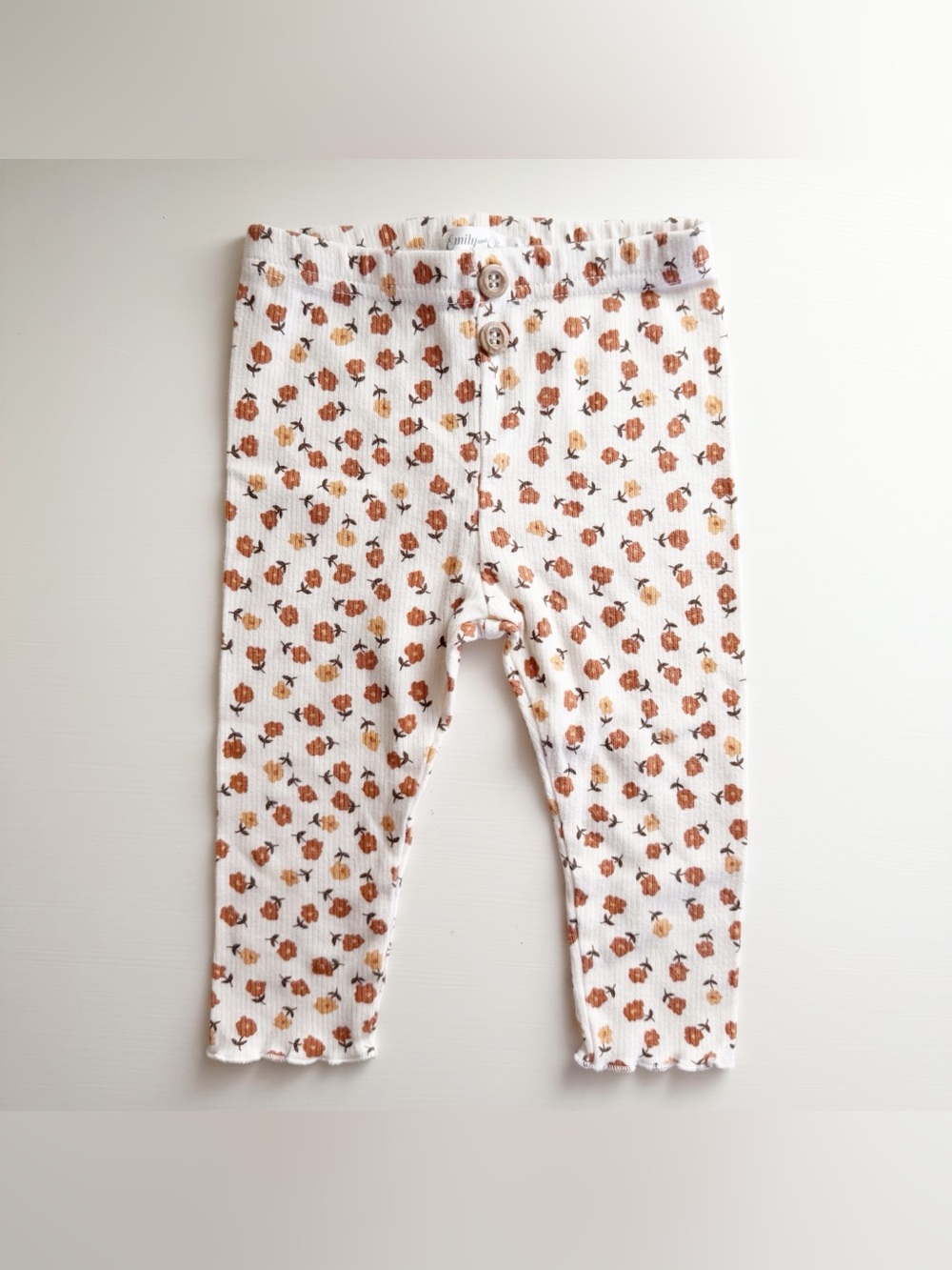 Emily & Oliver Floral Ribbed Leggings • 12 Months